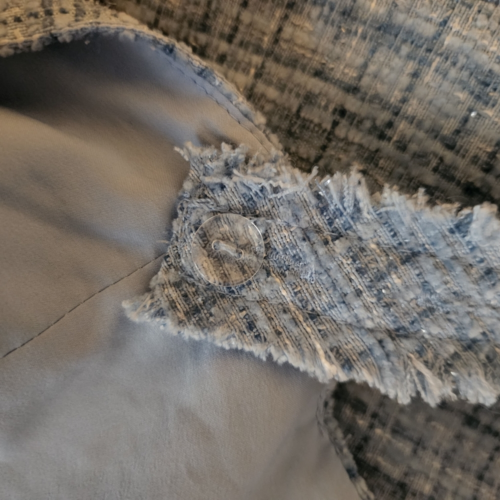 Guess Blue Metallic Tweed Fringed Emily Sleeveless Sweetheart Crop Top M - Picture 10 of 10